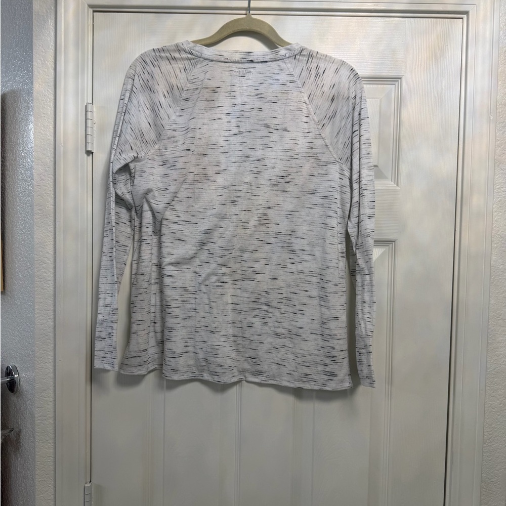 Calvin Klein Women's White Space-Dye Long Sleeve Tee with Heathered Detail - Picture 2 of 4